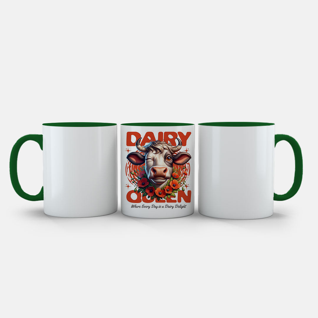 11oz Ceramic Mug Yellow - Cheerful cow mug with rural theme and orange wildflower details