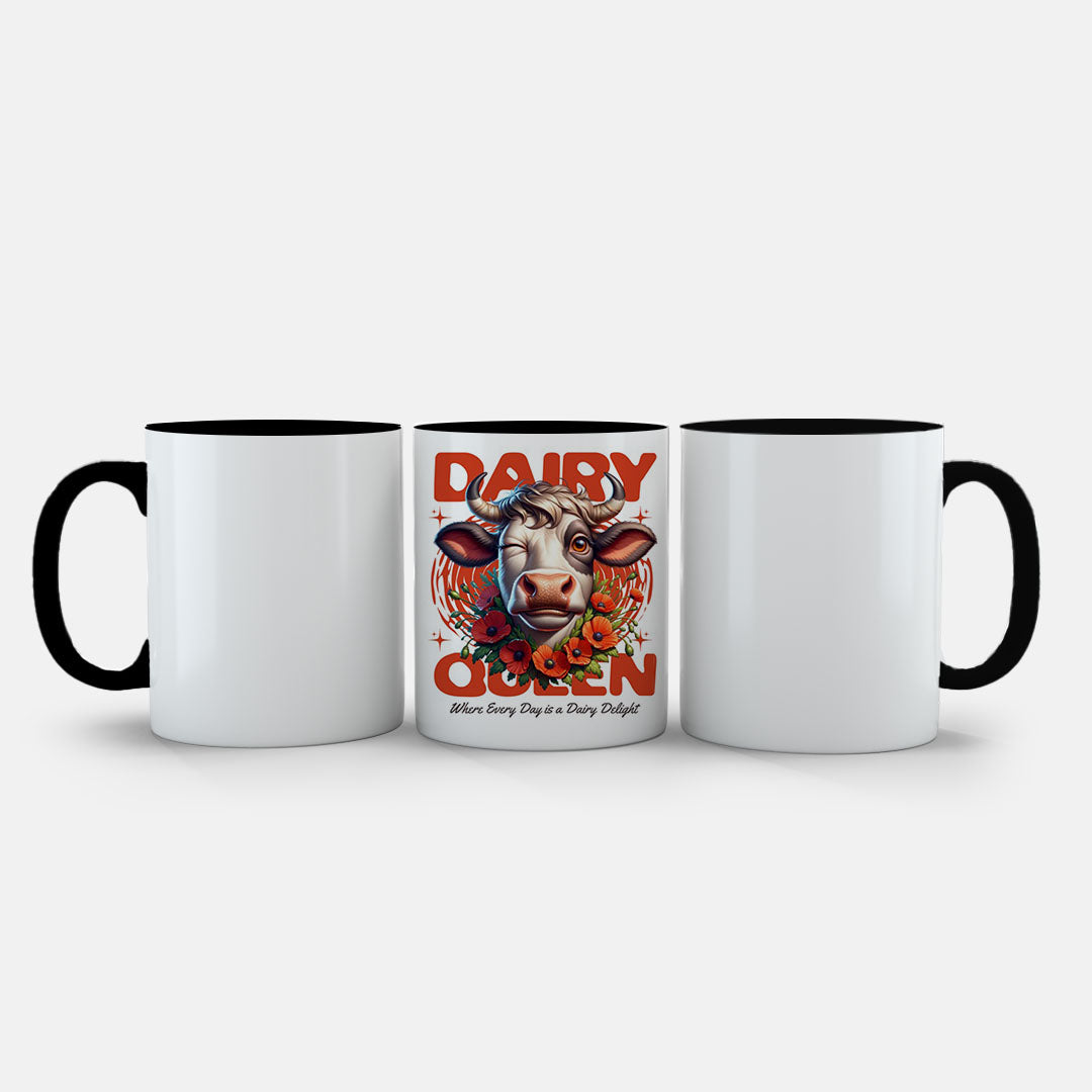 11oz Ceramic Mug Grey - Contemporary farm design featuring ornate cow illustration on grey ceramic