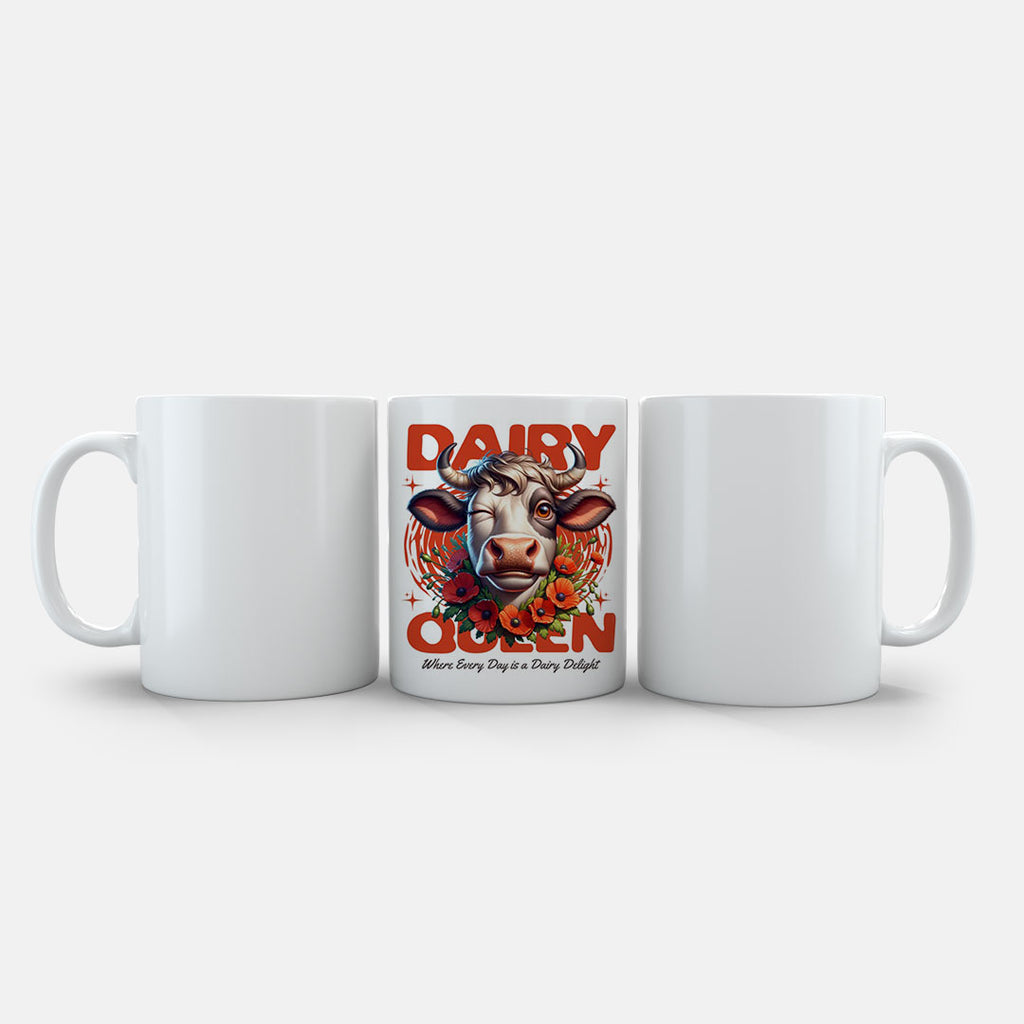 11oz Ceramic Mug Cream - Charming farm-themed mug with playful cow and golden horn embellishments