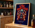 Lifestyle Posters A4 - Bold orange and red horror artwork with shocked face and blue eyes on navy background