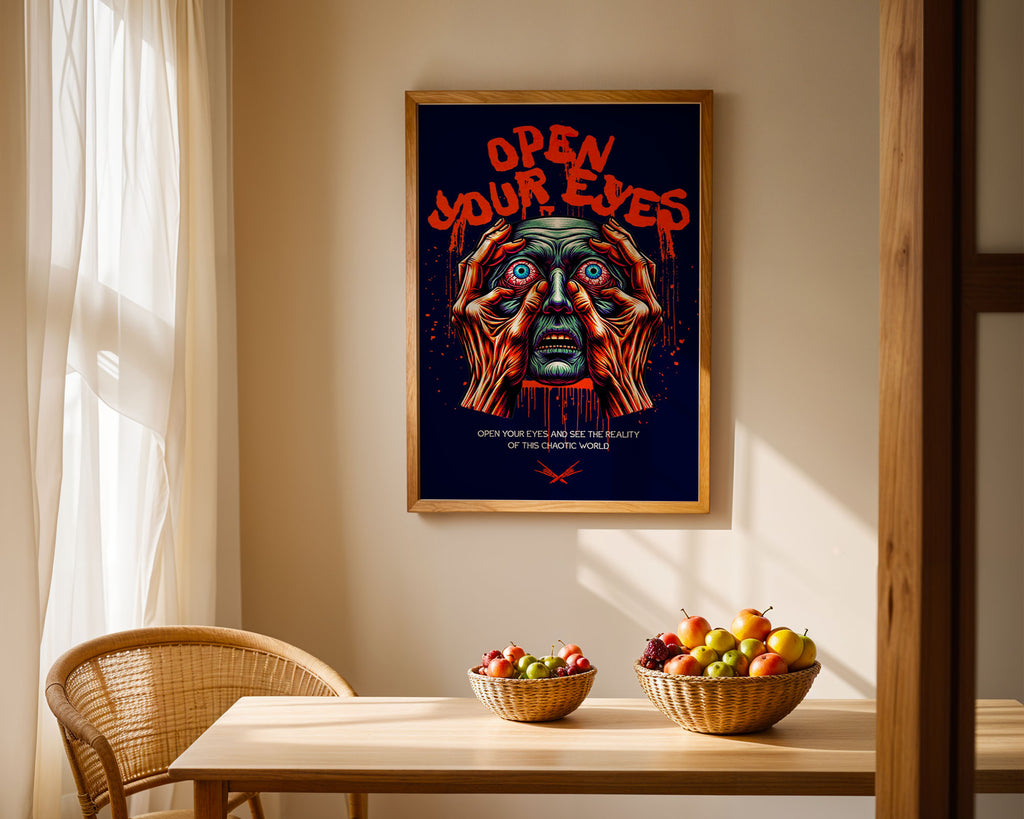 Lifestyle Posters A4 - Vibrant horror illustration on deep navy with orange and green details