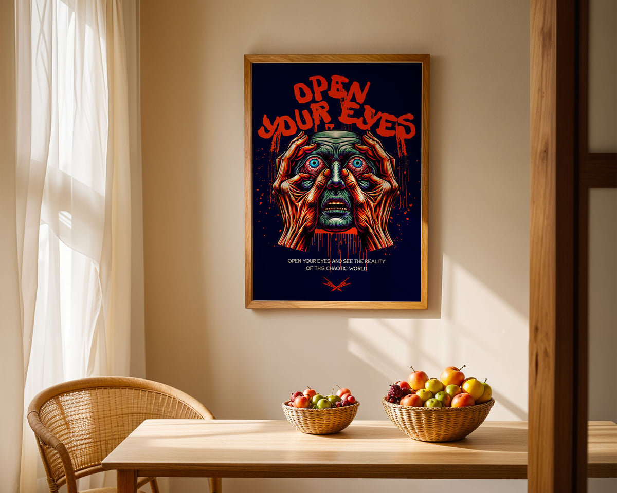 Lifestyle Posters A4 - Vibrant horror illustration on deep navy with orange and green details