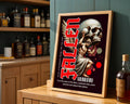 Lifestyle Posters - Rise Stronger from the Fallen poster displaying bold red text with classical winged figure on deep burgun