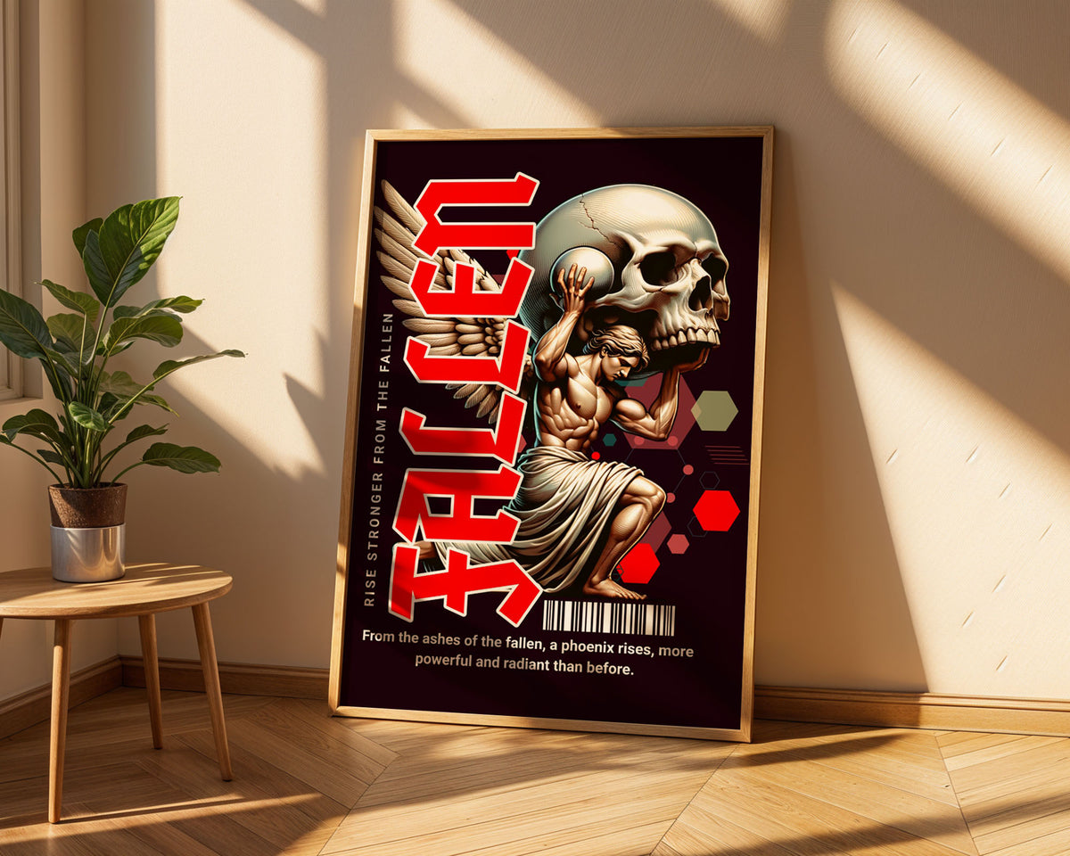 Lifestyle Posters - Rise motivational artwork mounted in black frame in home gym setting