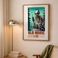 A4 Bedroom Poster - Skeleton wearing headphones and gaming controller in pixel art style with forest backdrop