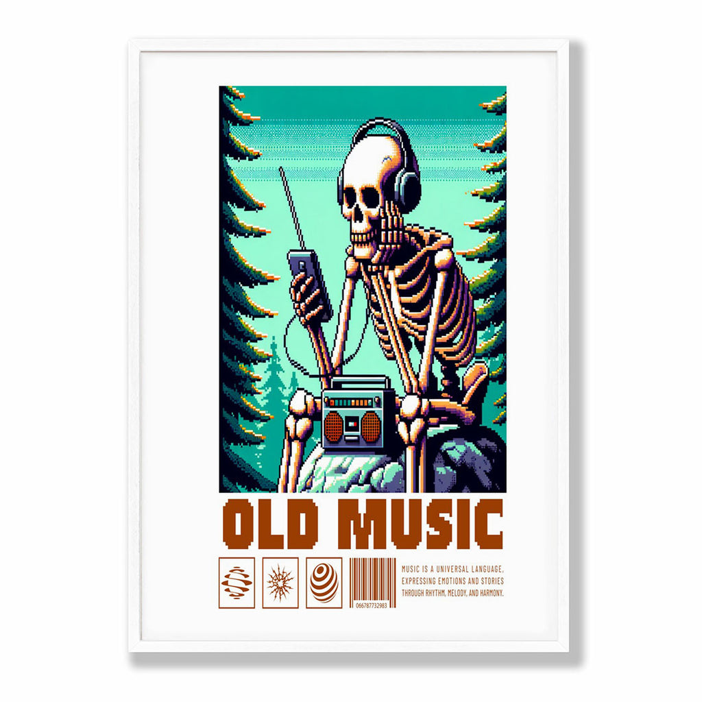 A4 Bedroom Poster - Retro gaming artwork featuring skeleton character in forest setting