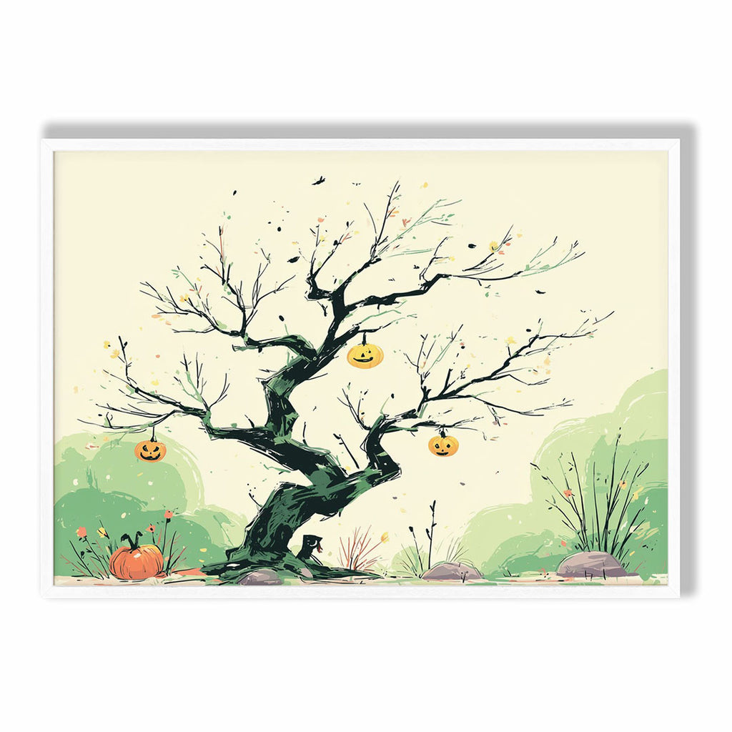 A-Sized Poster Landscape - Halloween tree poster with gnarled branches and decorative carved pumpkins