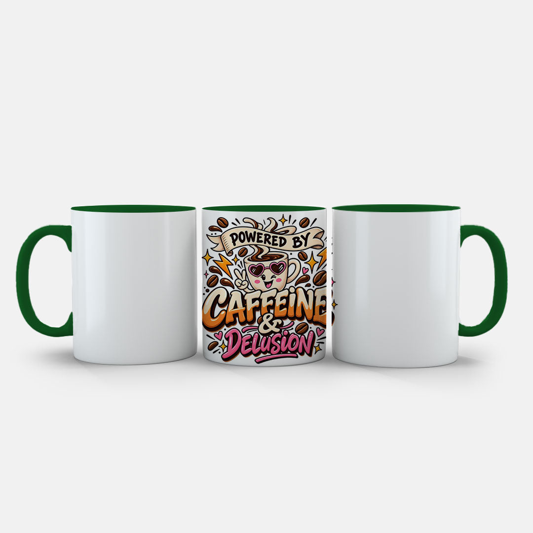11oz Ceramic Mug Yellow - Cheerful coffee lover artwork with retro styling and warm brown tones