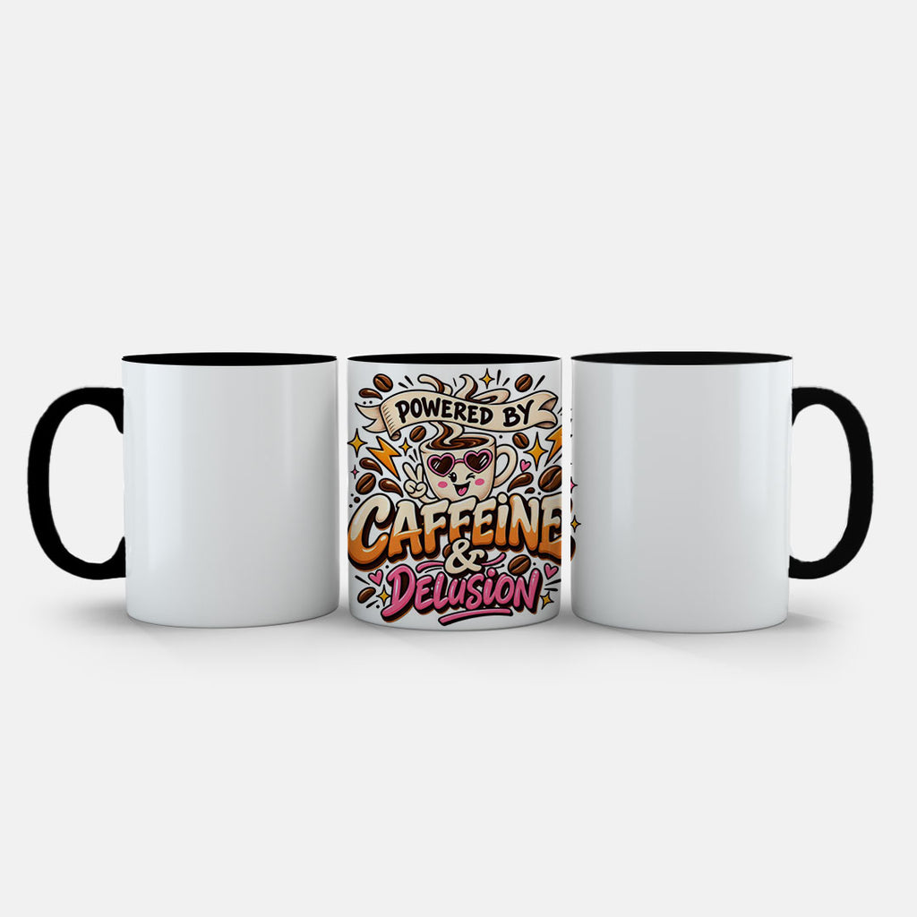 11oz Ceramic Mug Pink - Vibrant coffee mug with heart-eyed cup character and decorative elements