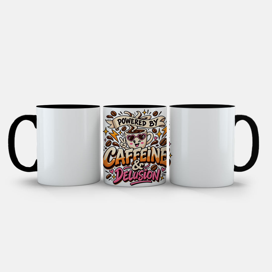 11oz Ceramic Mug Pink - Vibrant coffee mug with heart-eyed cup character and decorative elements