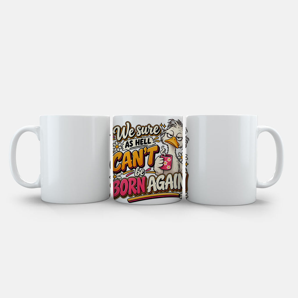11oz Ceramic Mug Grey - Vintage-inspired funny mug with cheeky bird and cheerful floral elements