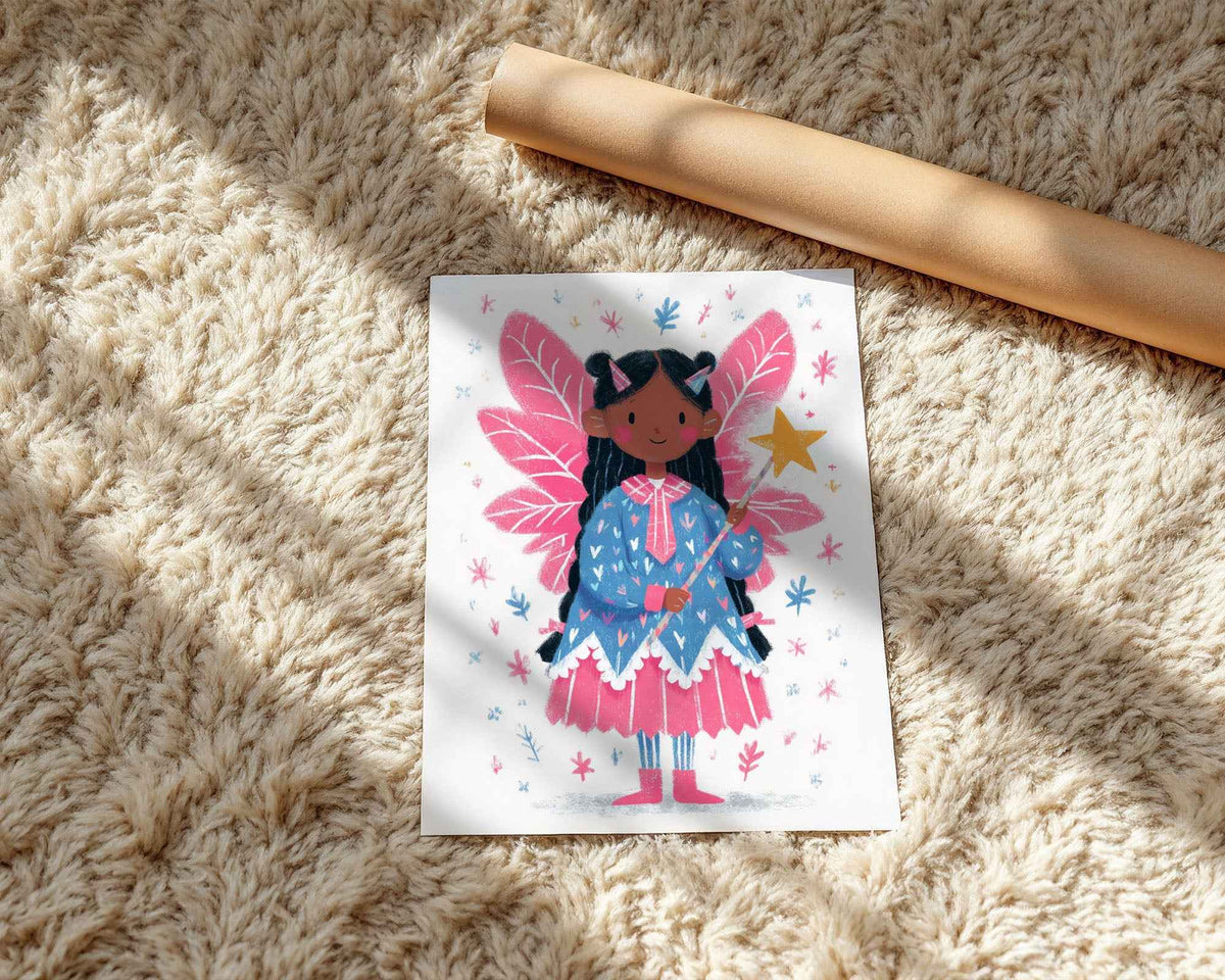 Fairy Girl with Magic Wand – Nursery Wall Art Print