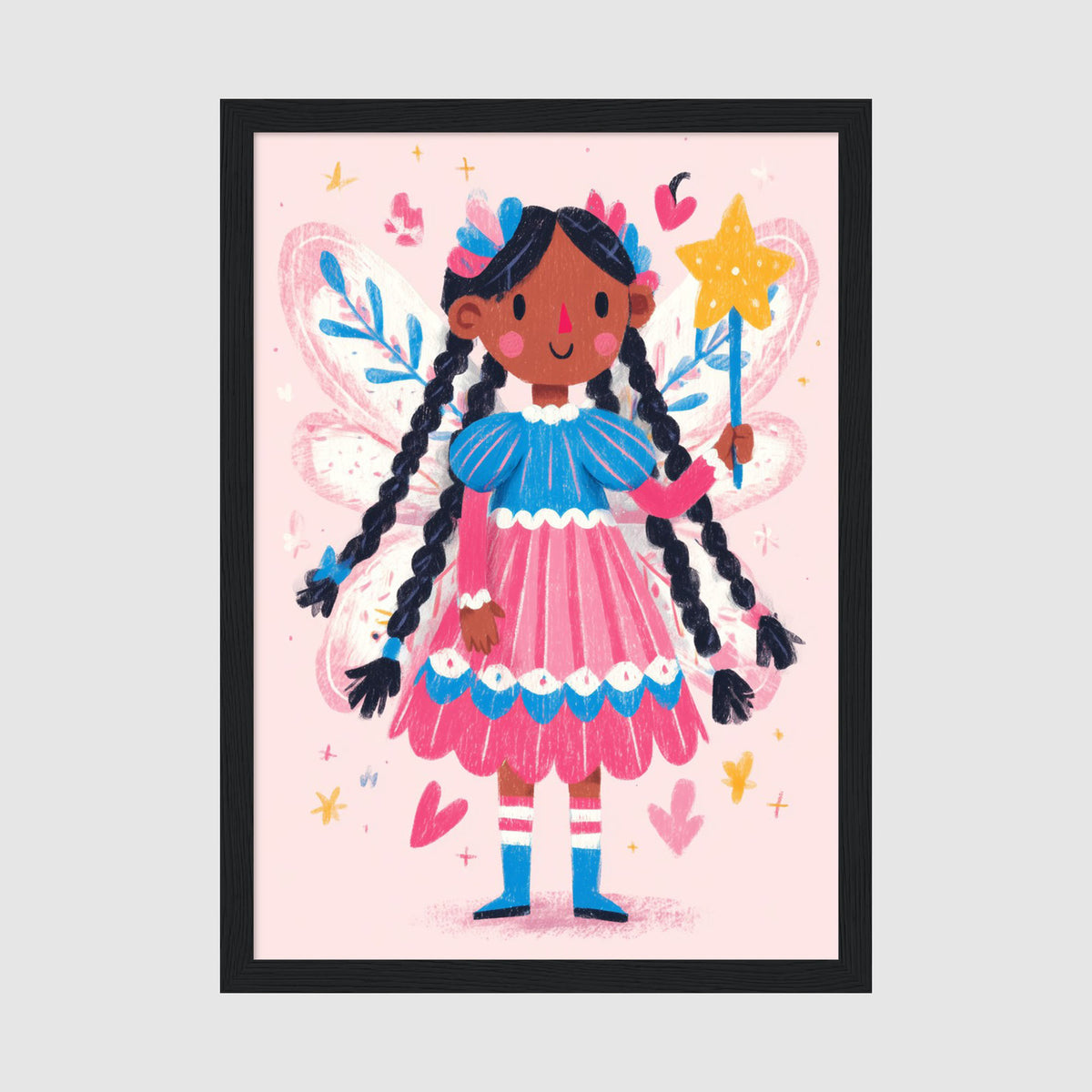A-Sized Print Nursery - Children's fairy art print in bright pink, blue and gold on matte archival paper
