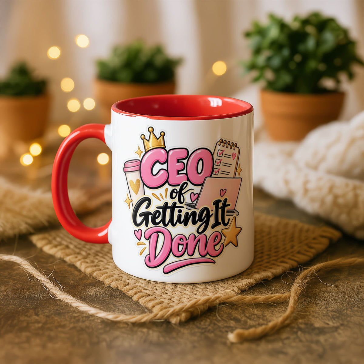 11oz Ceramic Mug White - CEO of Getting It Done design in pink and gold