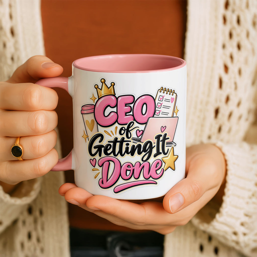 11oz Ceramic Mug Black - CEO of Getting It Done design in pink and gold