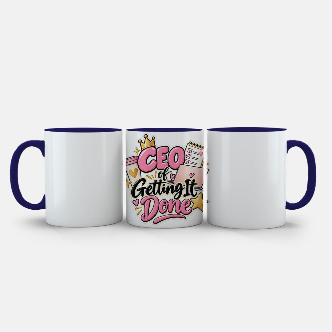 11oz Ceramic Mug Red - CEO of Getting It Done design in pink and gold