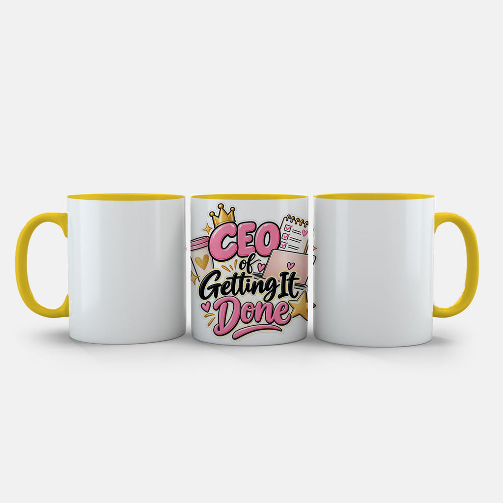 11oz Ceramic Mug Green - CEO of Getting It Done design in pink and gold