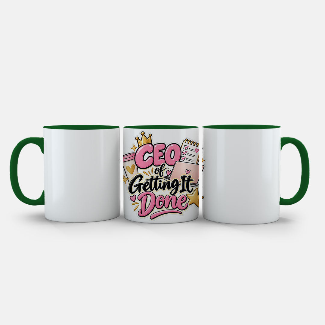 11oz Ceramic Mug Yellow - CEO of Getting It Done design in pink and gold