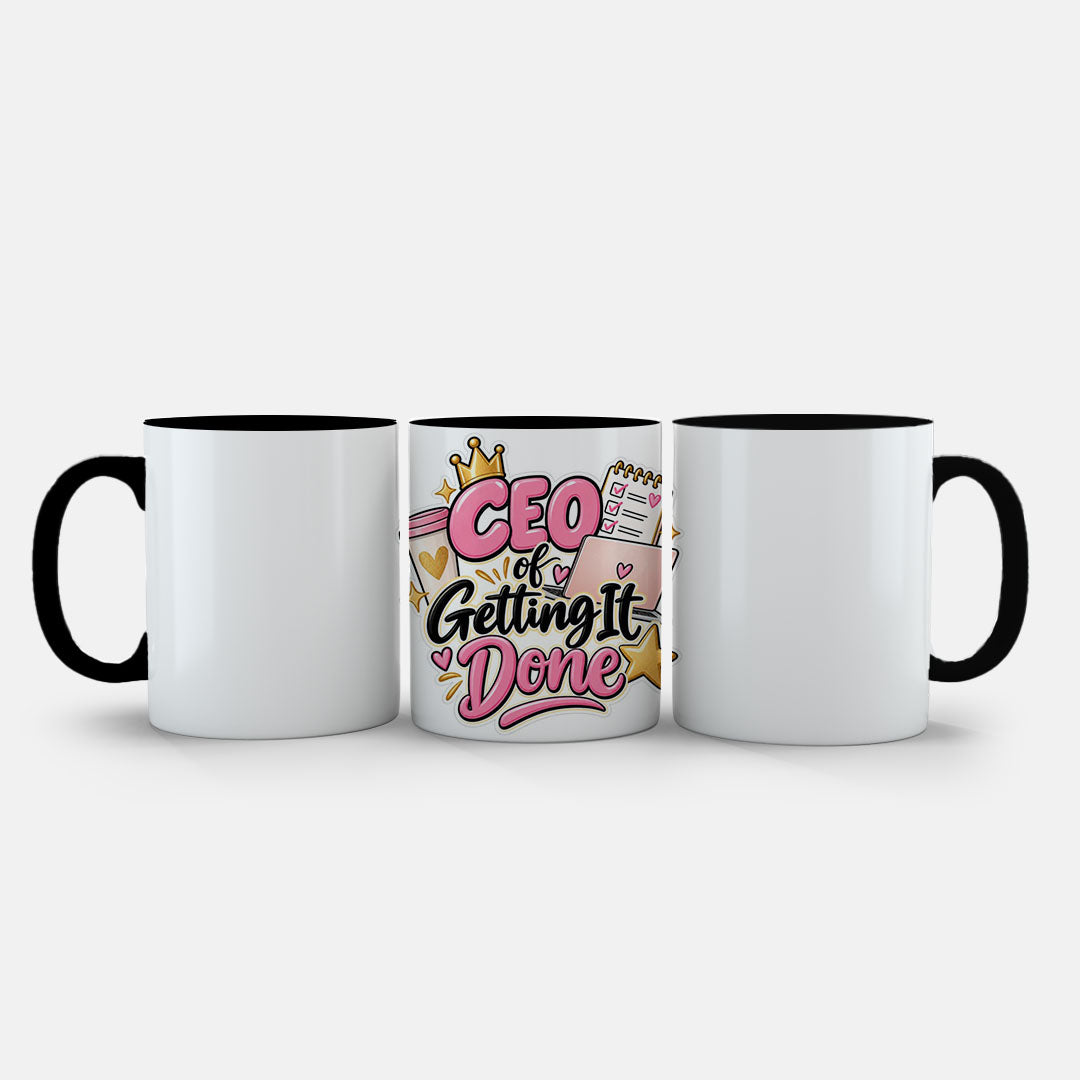 11oz Ceramic Mug Purple - CEO of Getting It Done design in pink and gold