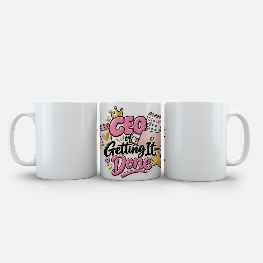 11oz Ceramic Mug Orange - CEO of Getting It Done design in pink and gold