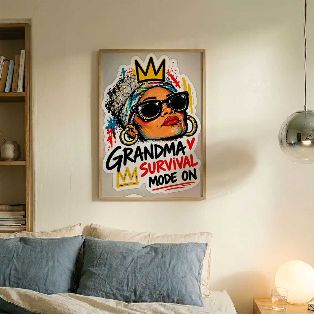 A-Sized Bedroom Portrait - Framed portrait print showing full artwork composition on bedroom wall