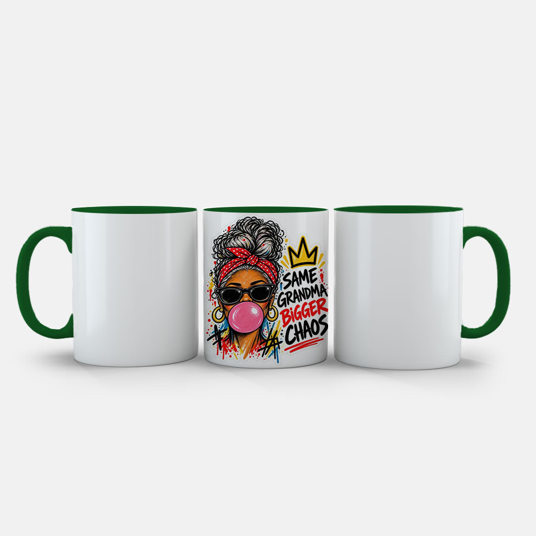 11oz Ceramic Mug Yellow - Pop art illustration with splashes of colour on yellow mug