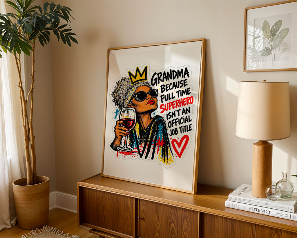 Lifestyle Poster A4 - Unframed matte print of funny grandma superhero design ready for custom framing