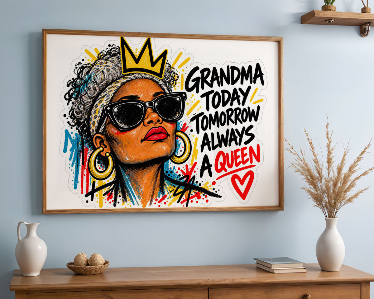 A-Sized Poster Landscape - Colourful pop art celebration of grandmother strength and style with energetic splashes