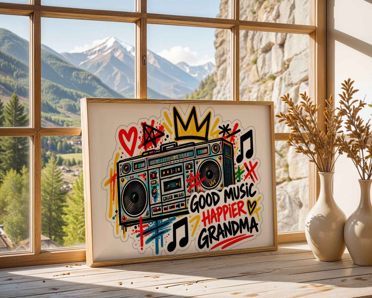 Good Music Happier Grandma Boombox Poster