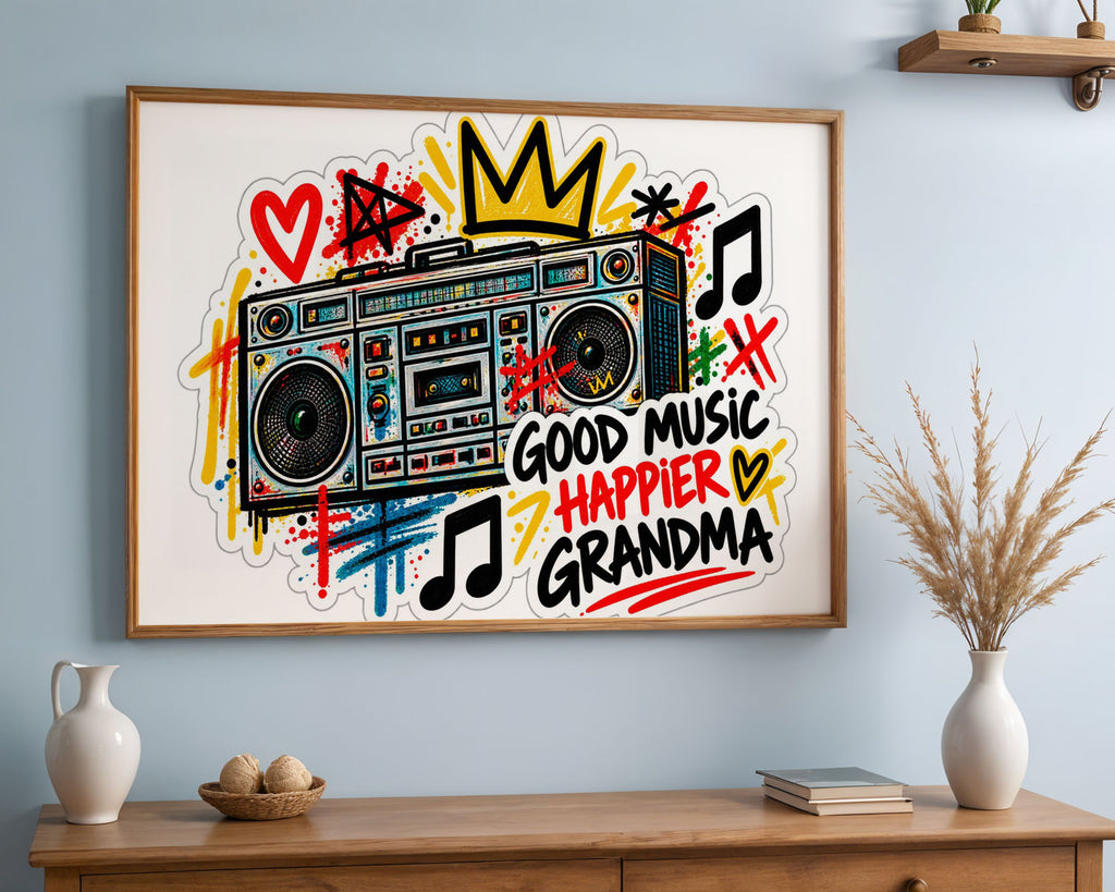 A-Sized Poster Landscape - Bright energetic artwork showcasing detailed boombox surrounded by colourful graffiti style elemen