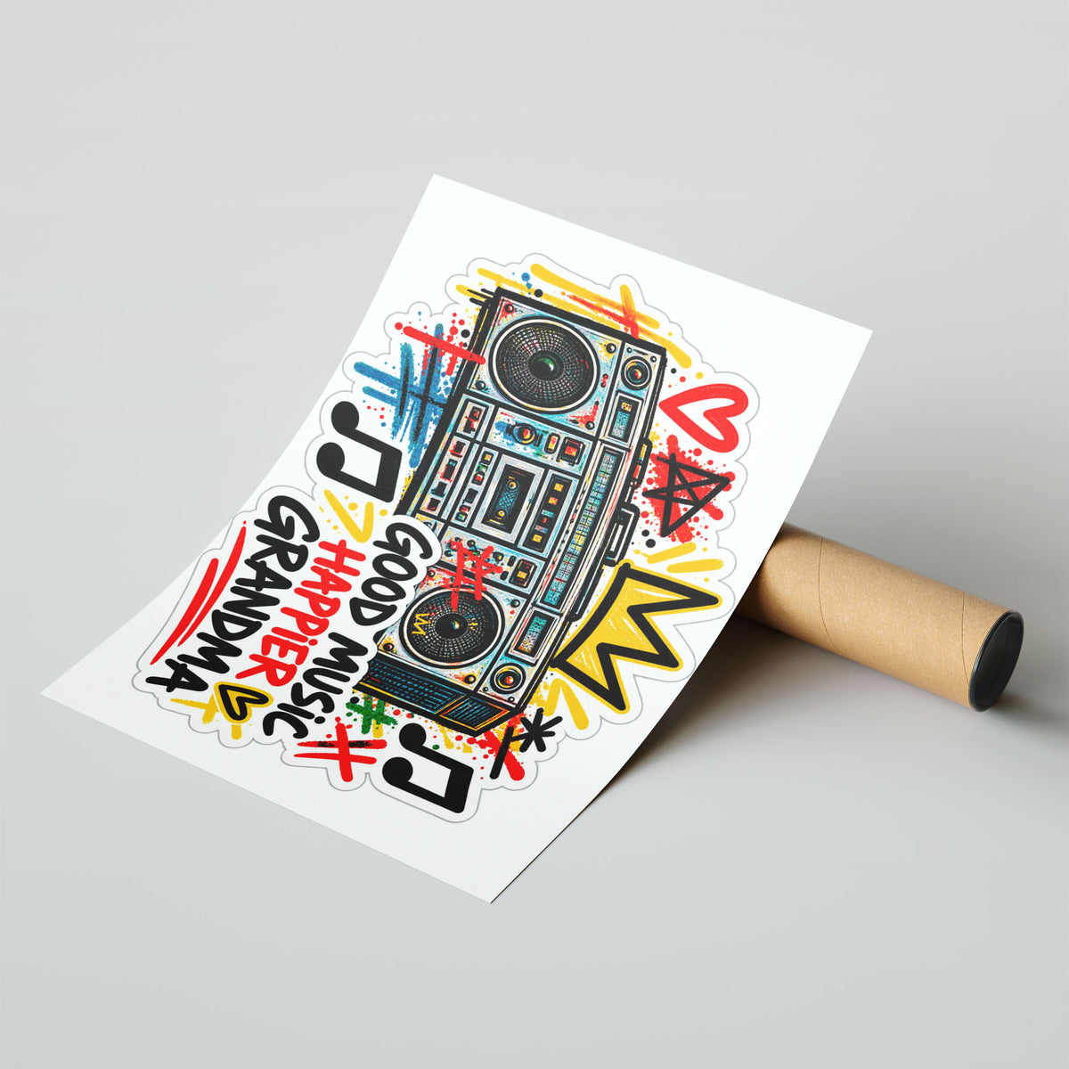 A-Sized Poster Landscape - Cheerful music themed poster with whimsical boombox illustration and splatter design
