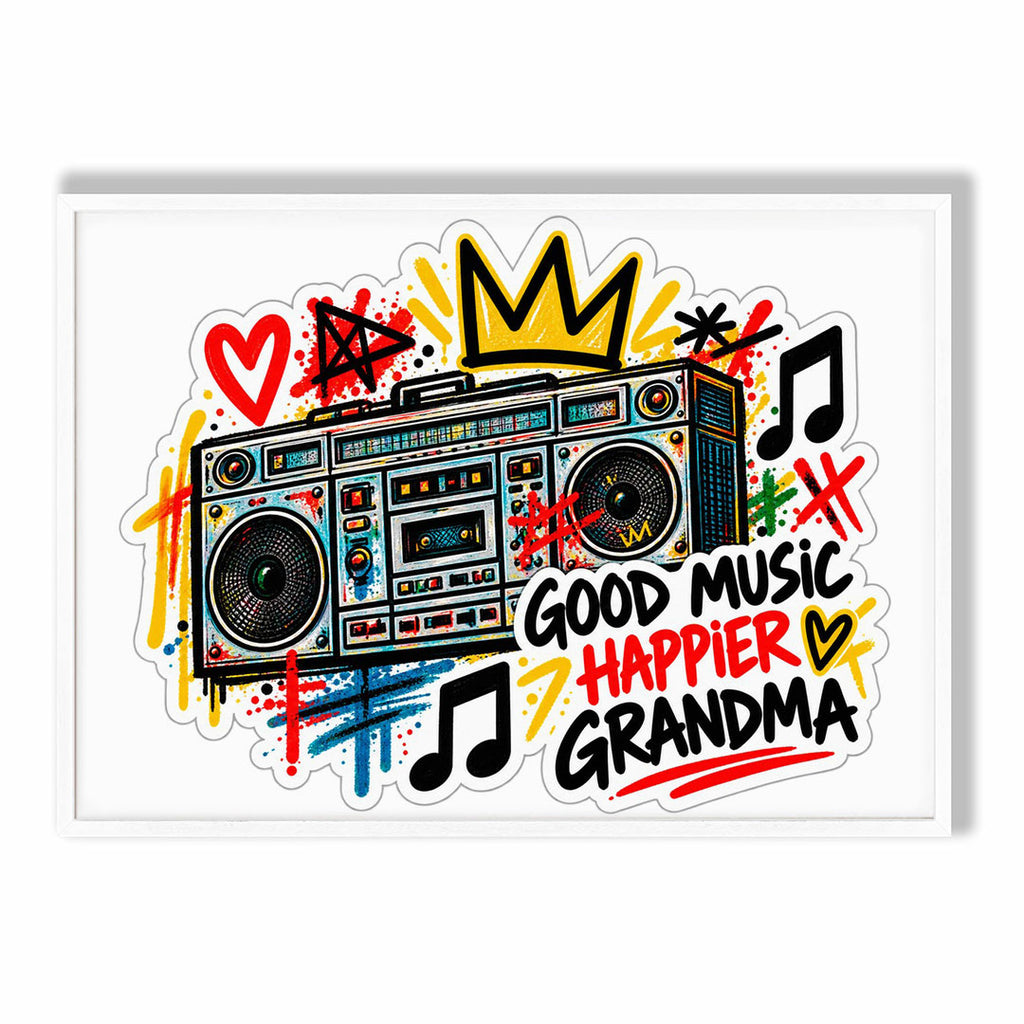 A-Sized Poster Landscape - Motivational art print featuring retro speaker with fun symbols and colourful background
