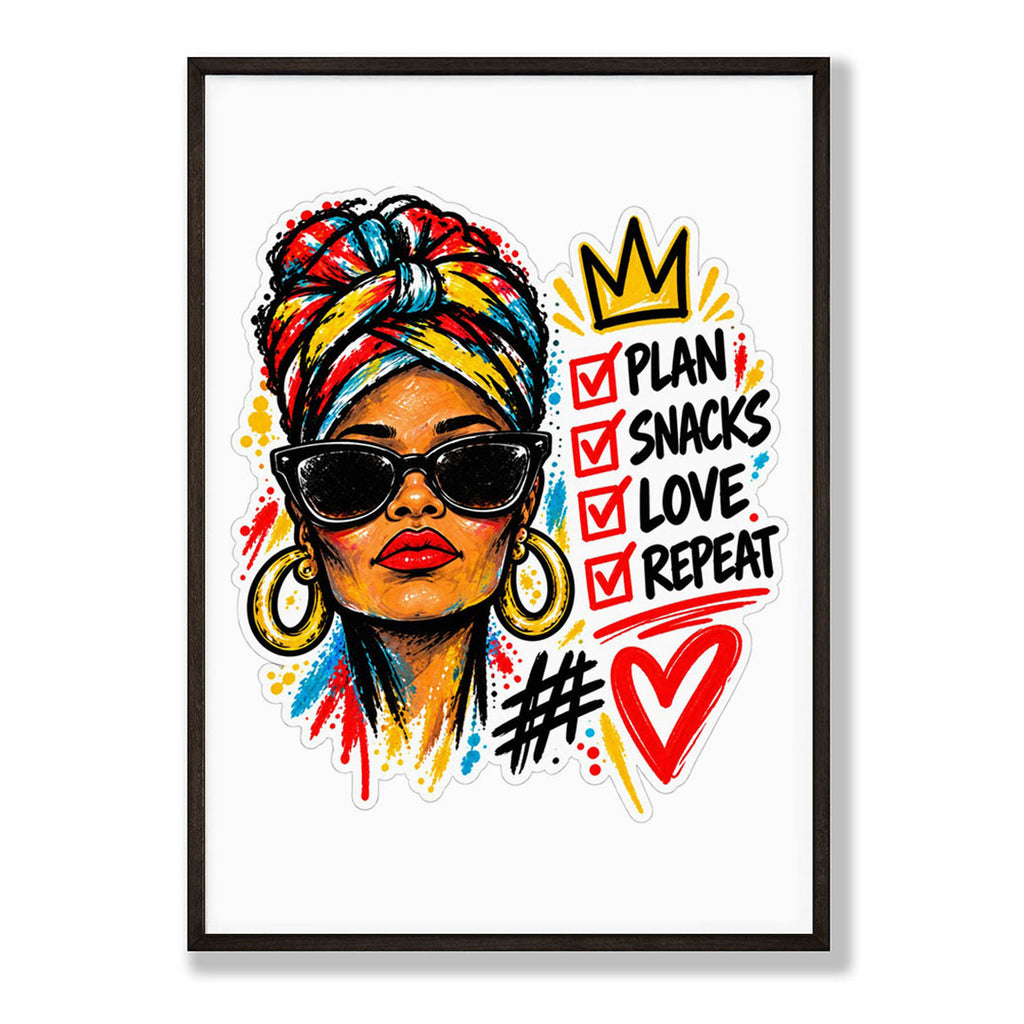 A-Sized Bedroom Portrait - Colourful modern art print of a woman with motivational checklist design