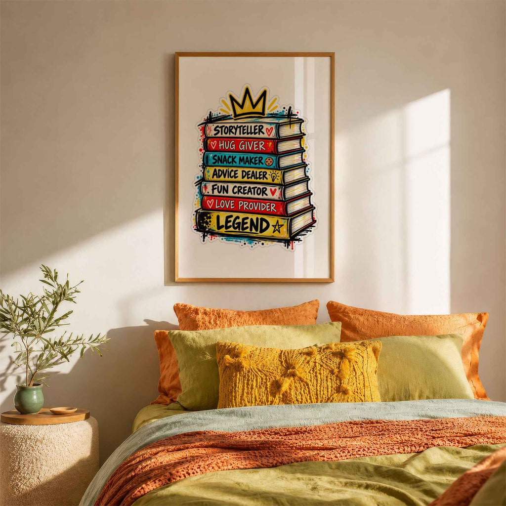 Legend Book Stack Poster: Funny Bedroom Wall Art