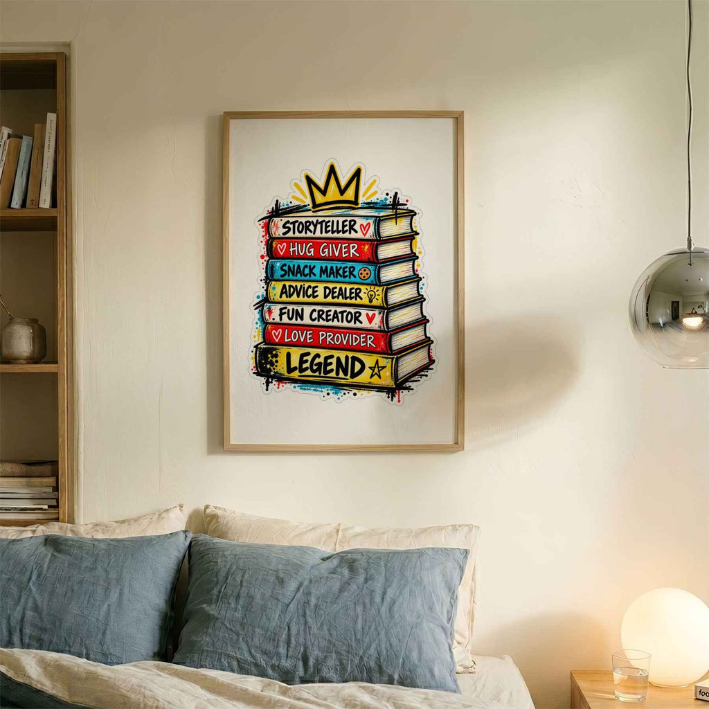 Legend Book Stack Poster: Funny Bedroom Wall Art
