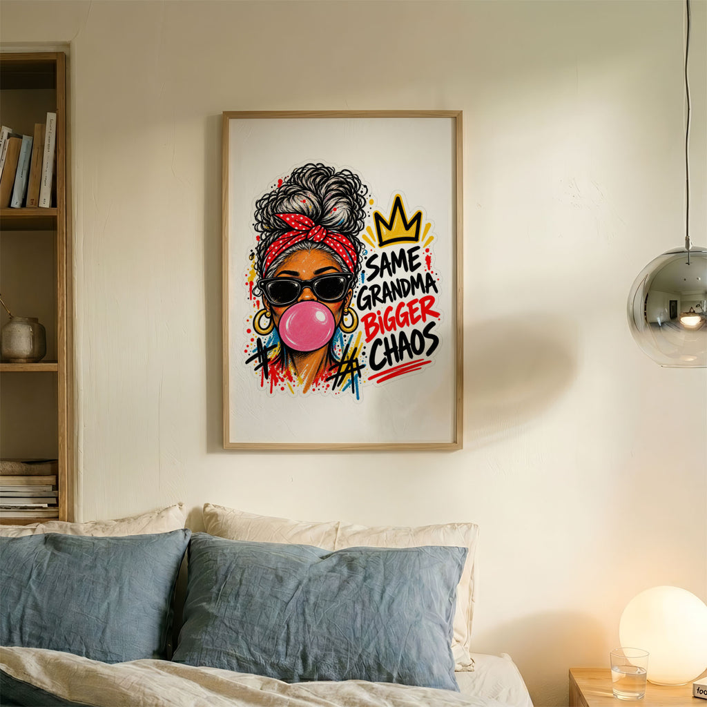 A-Sized Bedroom Portrait - Modern street art style portrait of woman in black sunglasses with big bubble