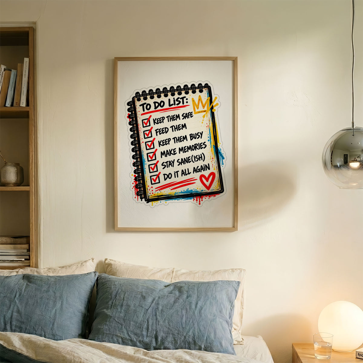 A-Sized Bedroom Portrait - To-do list poster featuring heart and crown on cream notebook background