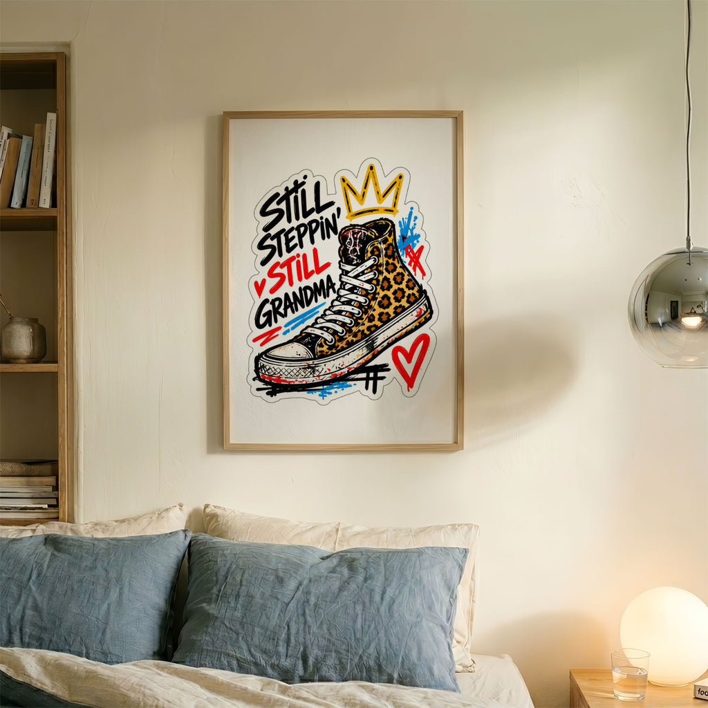 A-Sized Bedroom Portrait - Confidence-themed poster showing decorated trainer with hand-drawn crowns and scribbled marks