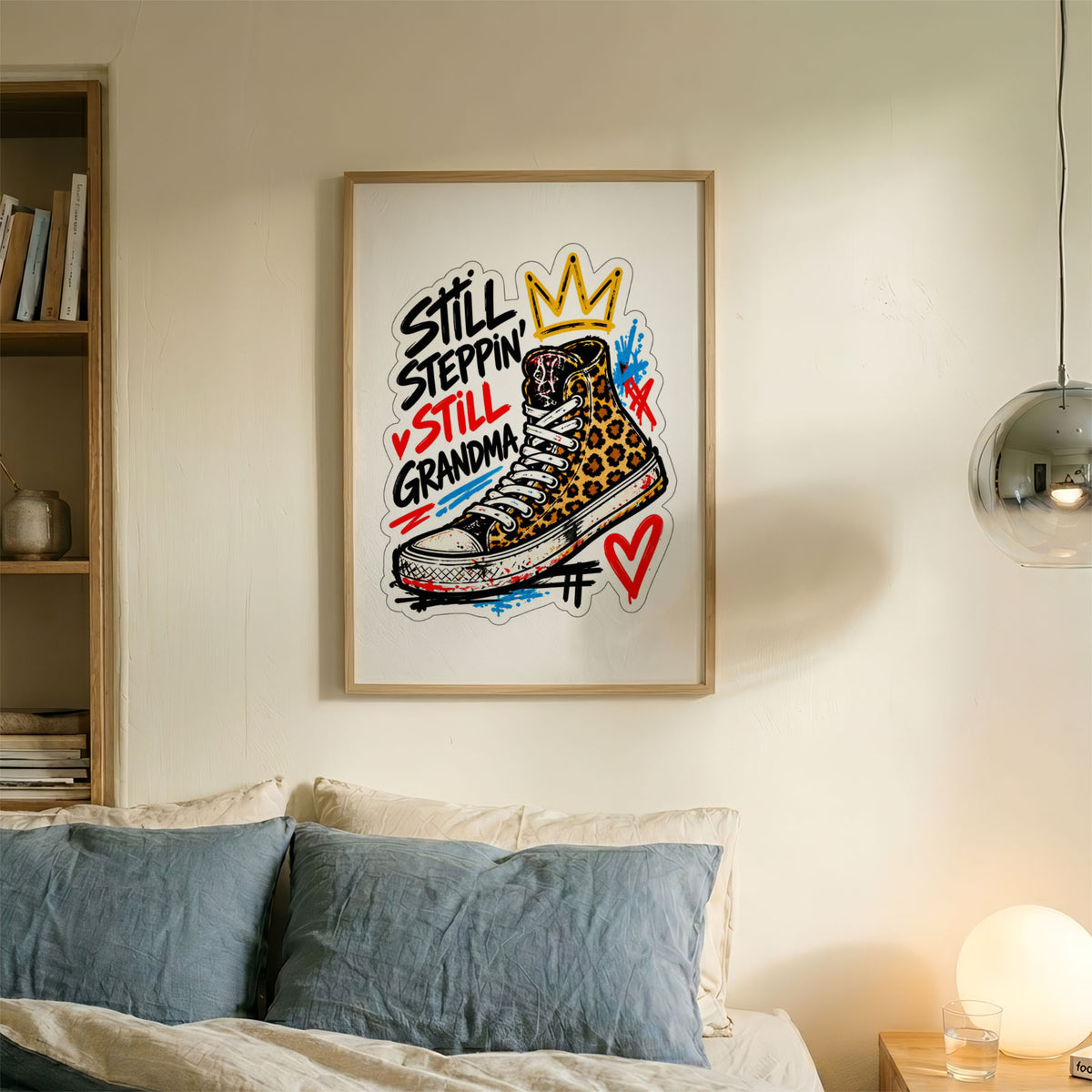 A-Sized Bedroom Portrait - Confidence-themed poster showing decorated trainer with hand-drawn crowns and scribbled marks