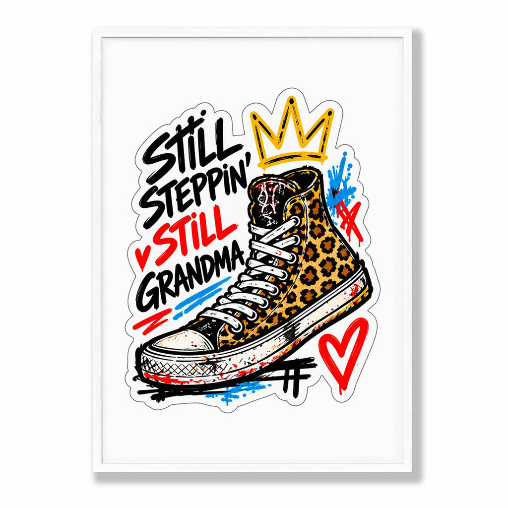 A-Sized Bedroom Portrait - Bedroom wall art showing yellow-crowned sneaker with doodle illustrations and inspirational messag