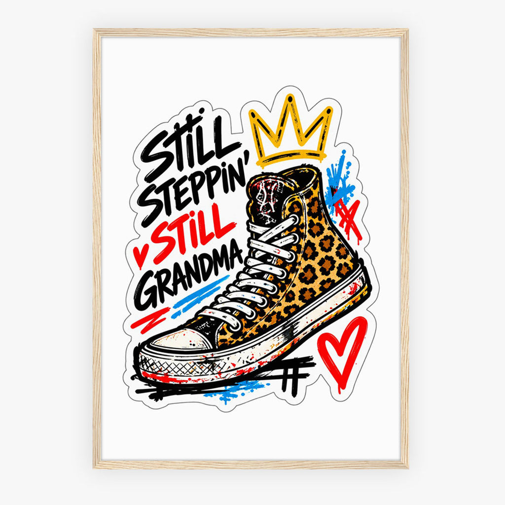 A-Sized Bedroom Portrait - Youth dorm poster with bold graphic sneaker design in mustard, black, red and blue tones