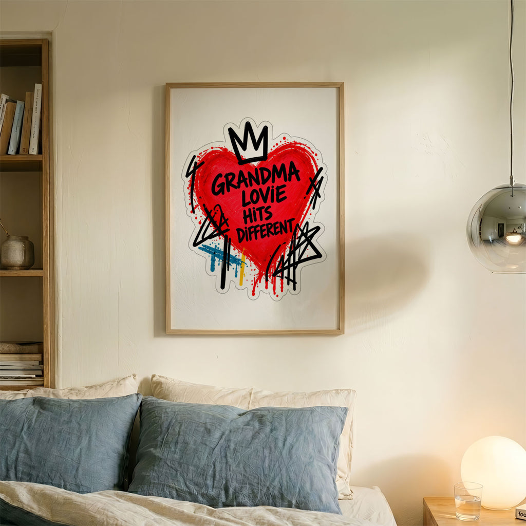 A4 Bedroom Poster - Modern love artwork featuring red heart, crown and splatter paint technique