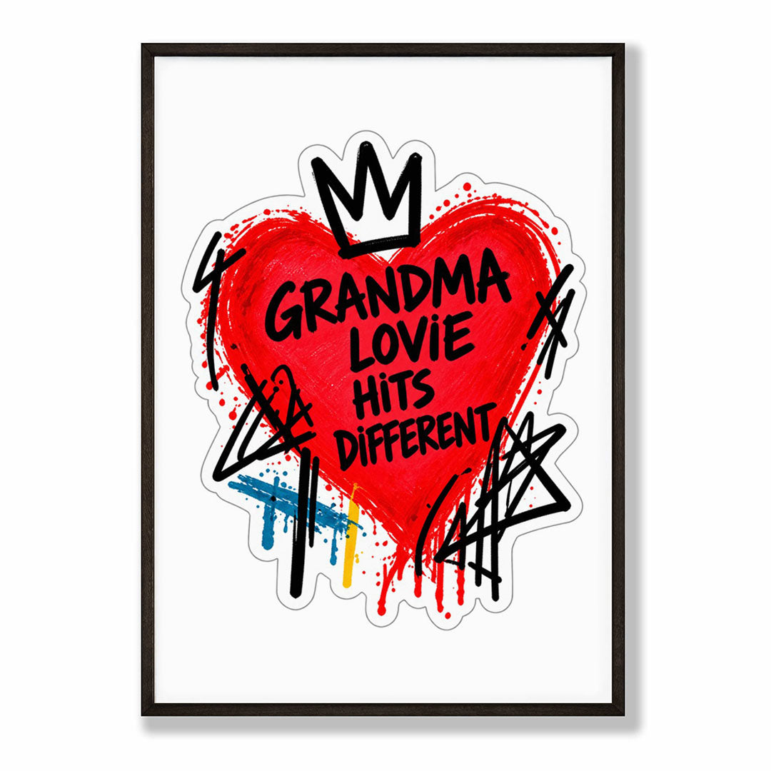 A4 Bedroom Poster - Grandma Lovie Hits Different print with energetic hand-drawn decorative elements