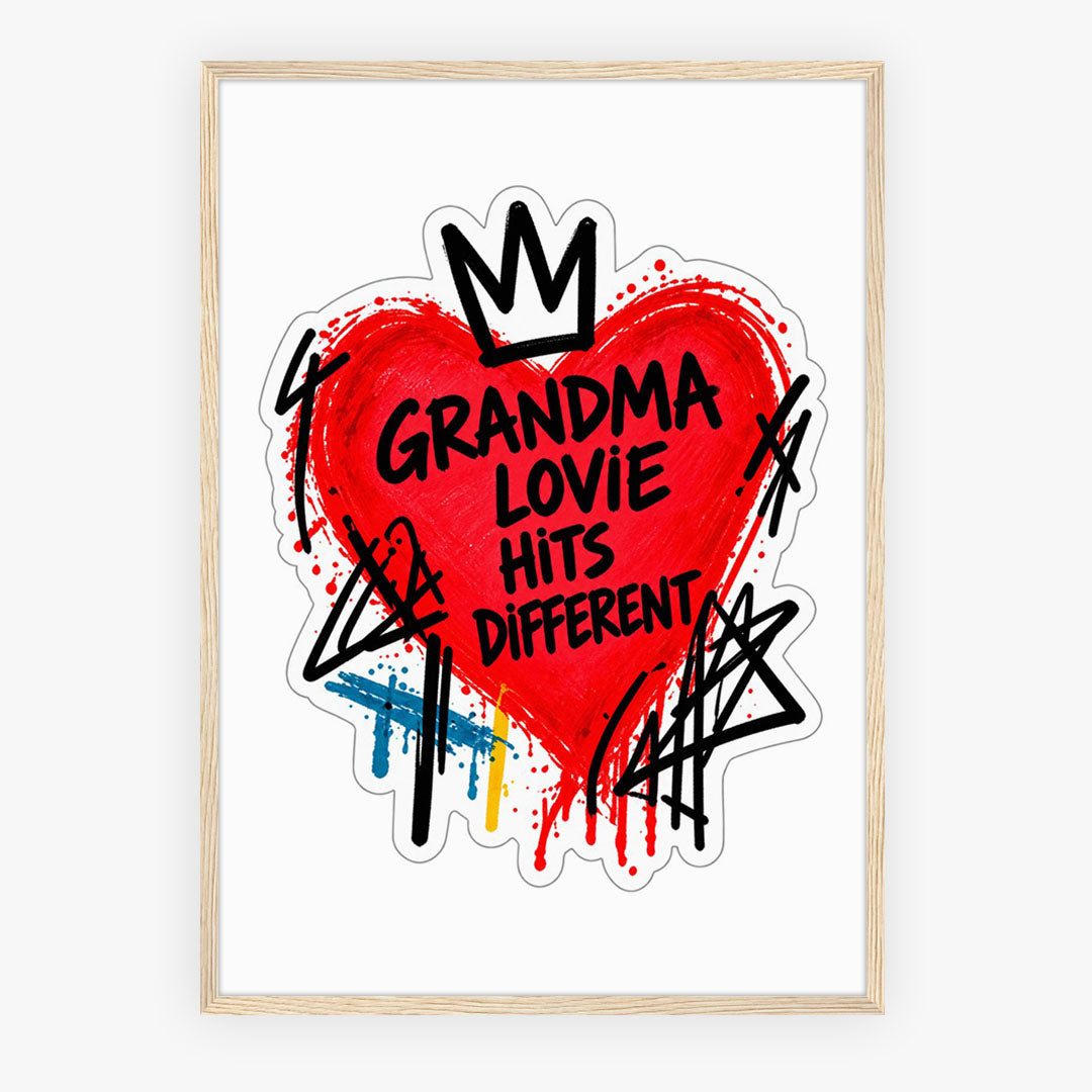 A4 Bedroom Poster - Street-art inspired heart poster celebrating grandmotherly love with vibrant colours