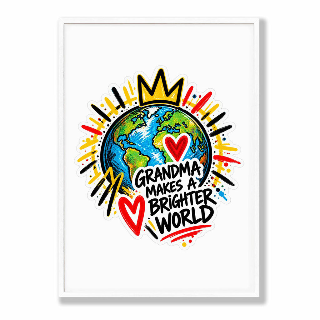 A-Sized Bedroom Portrait - Cheerful world globe poster with crown and hearts