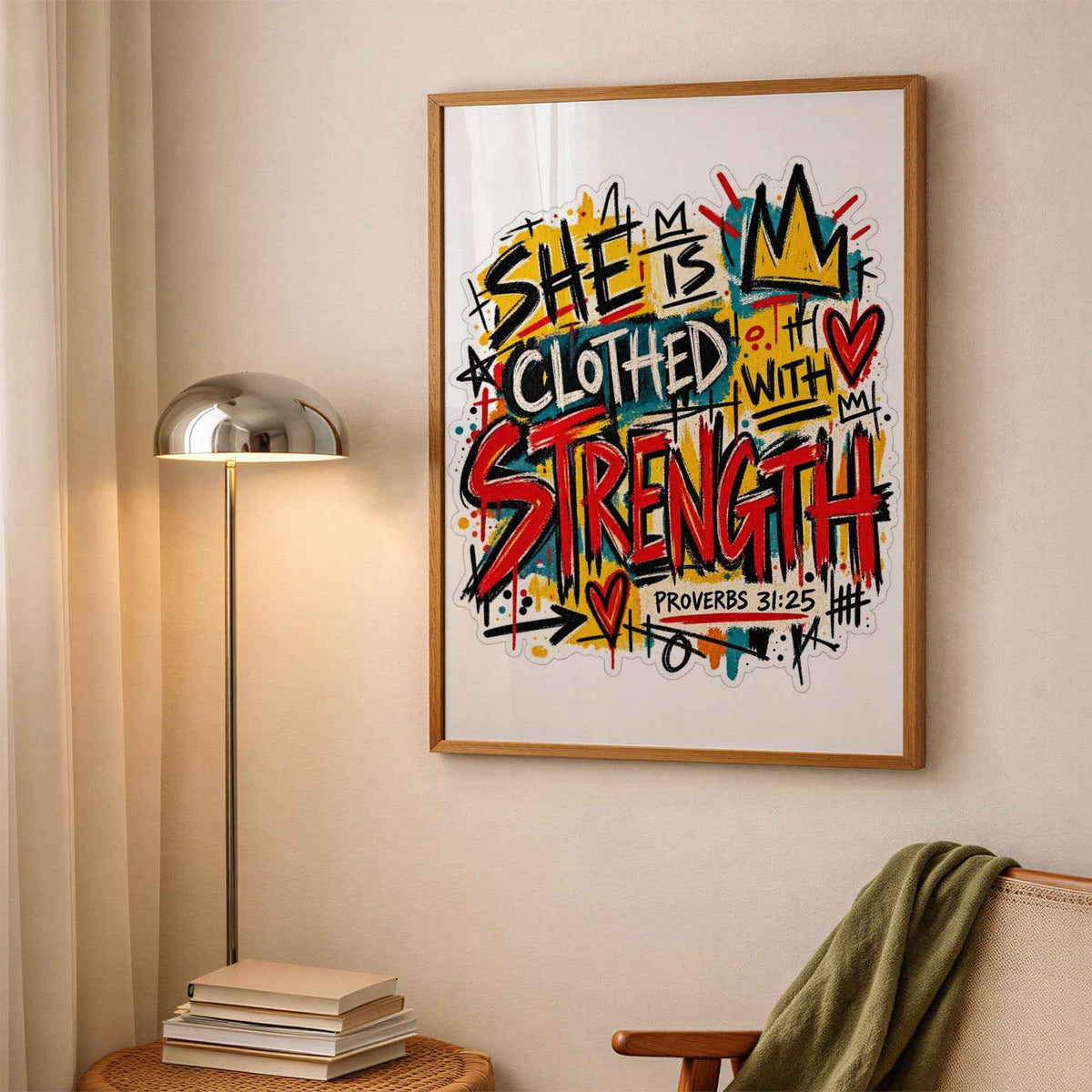 She Is Clothed With Strength - Bible Verse Poster