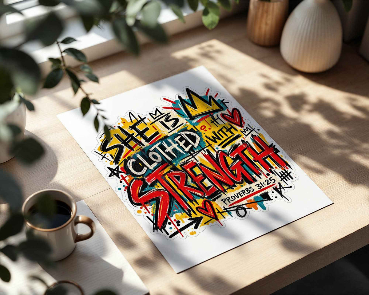 She Is Clothed With Strength - Bible Verse Poster