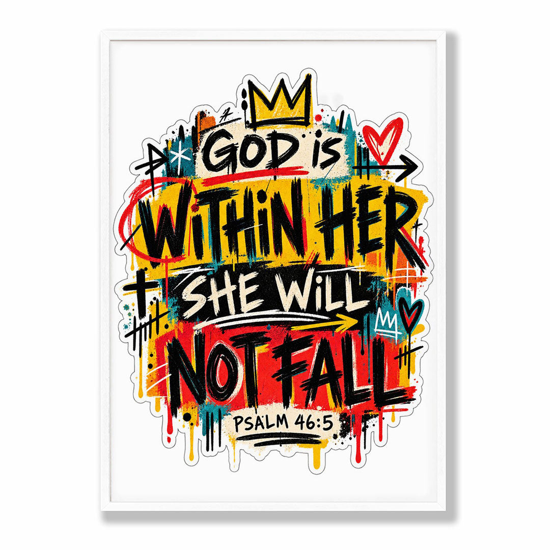 A4 Bedroom Portrait - Colourful Christian poster with Psalm 46:5 scripture reference