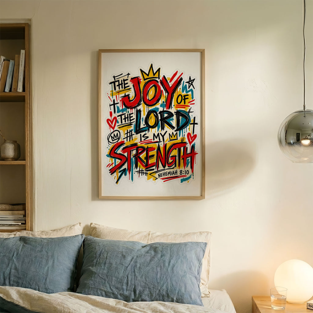 A4 Bedroom Portrait - Modern faith-inspired print featuring bold typography and playful artistic design elements throughout