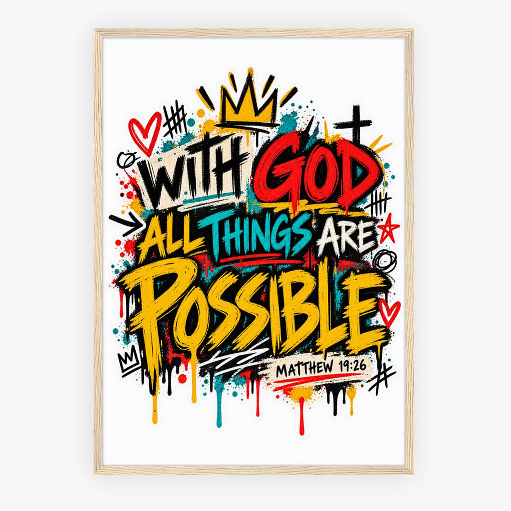 A-Sized Bedroom Portrait - Contemporary faith artwork with multi-coloured typography and artistic splatter effects